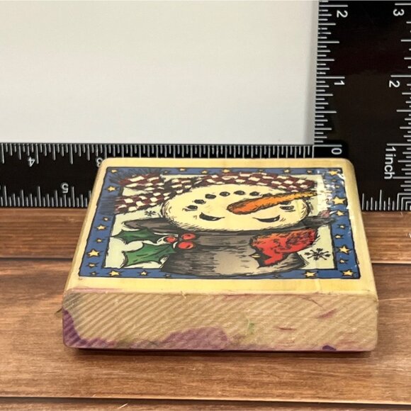 RARE Whimsical Snowman Christmas Rubber Stamp By Stamp City V2810 TOP HAT HOLLY - Picture 5 of 6